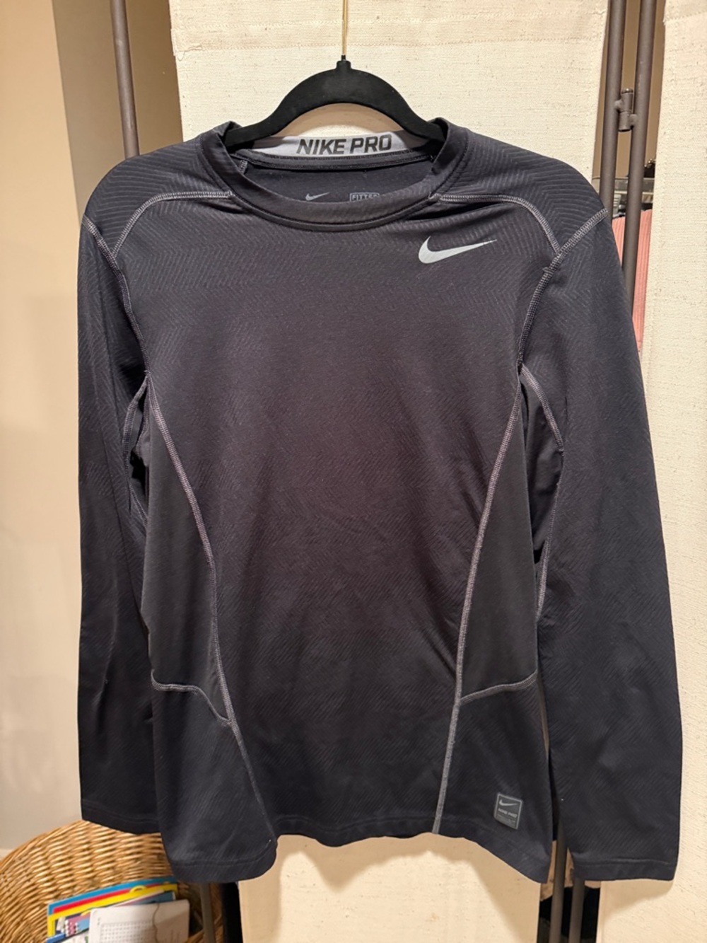 Nike Black Long Sleeve Performance Top with Gray Swoosh